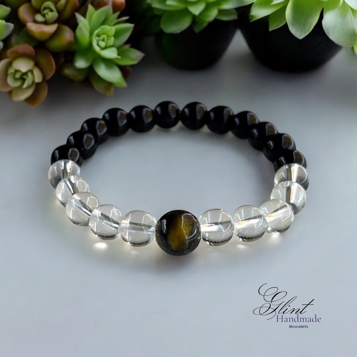 Dual Harmony Tiger Eye & Glass Bead Bracelet