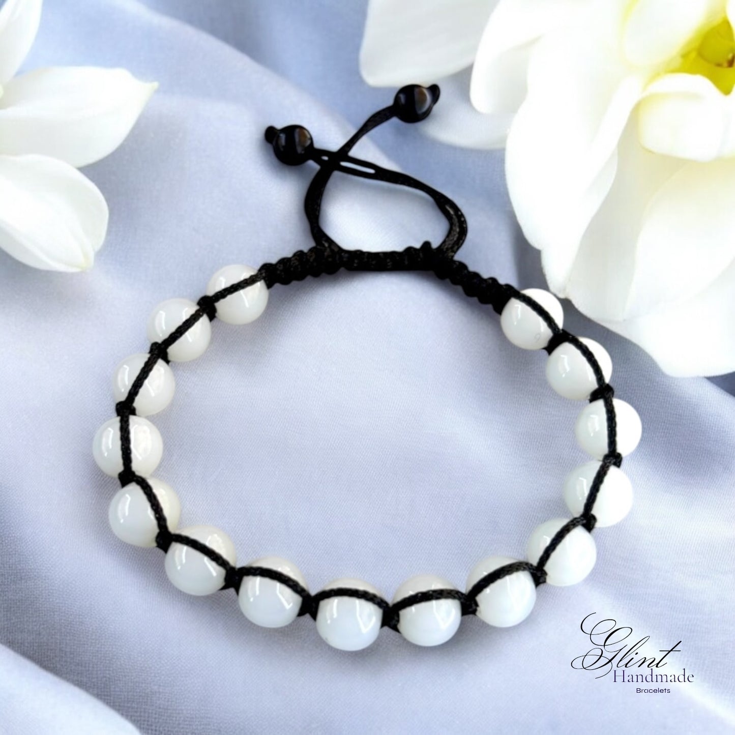 White Bead Macrame Bracelet