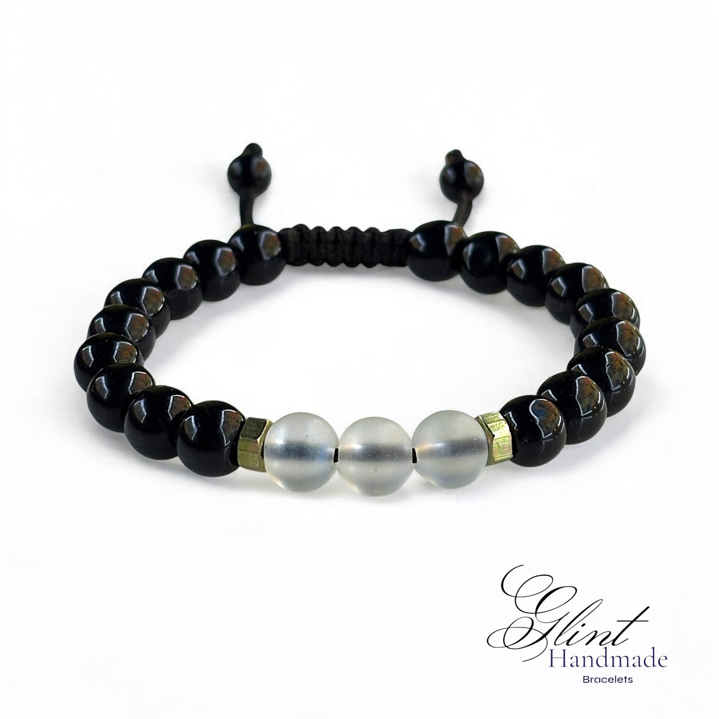 Classic Black and Frosted Glass Beaded Bracelet