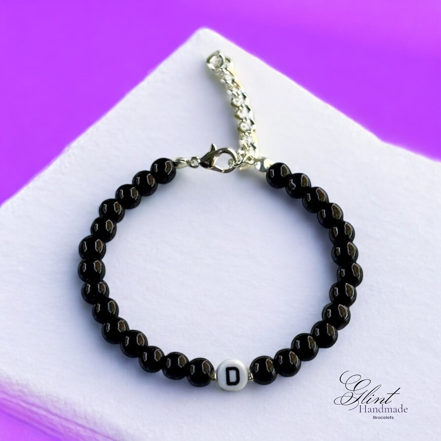 Personalized Black Beaded Initial Bracelets – Set of Two