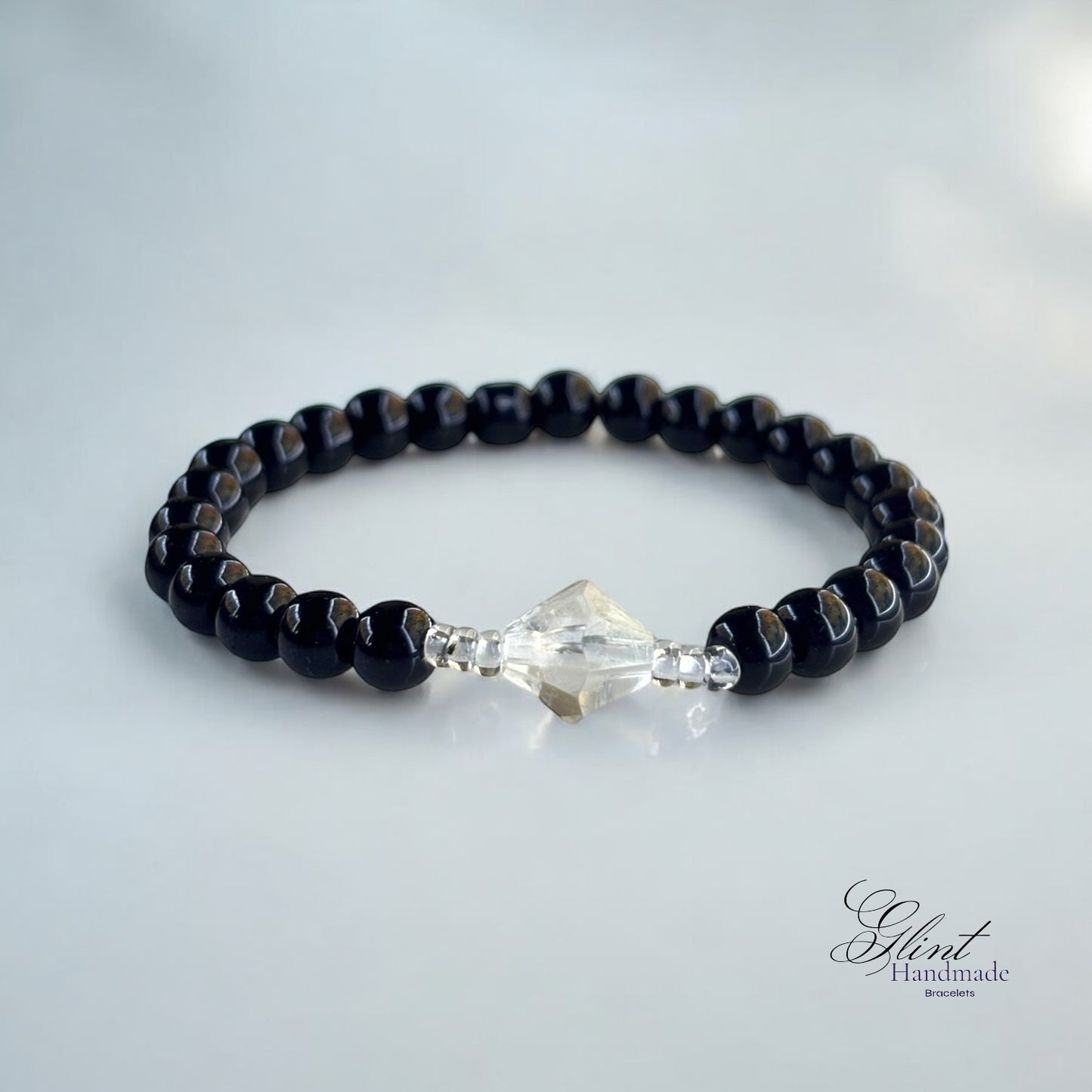 Black Bead Bracelet with Acrylic Crystal Bead