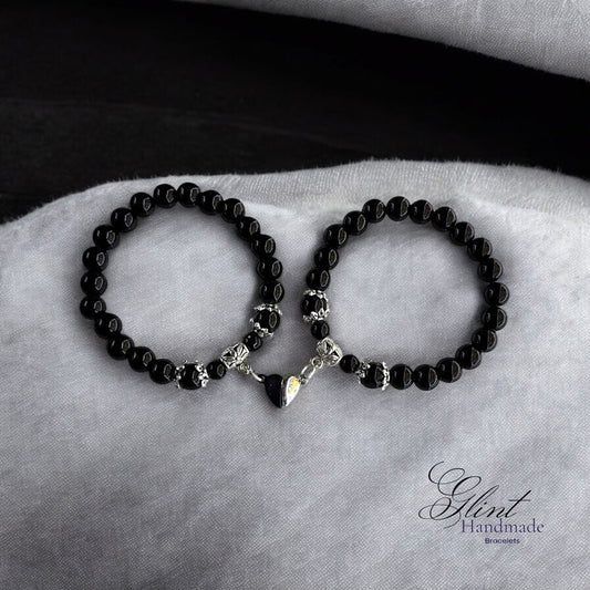 Black & Silver Magnetic Heart Couple Bracelets