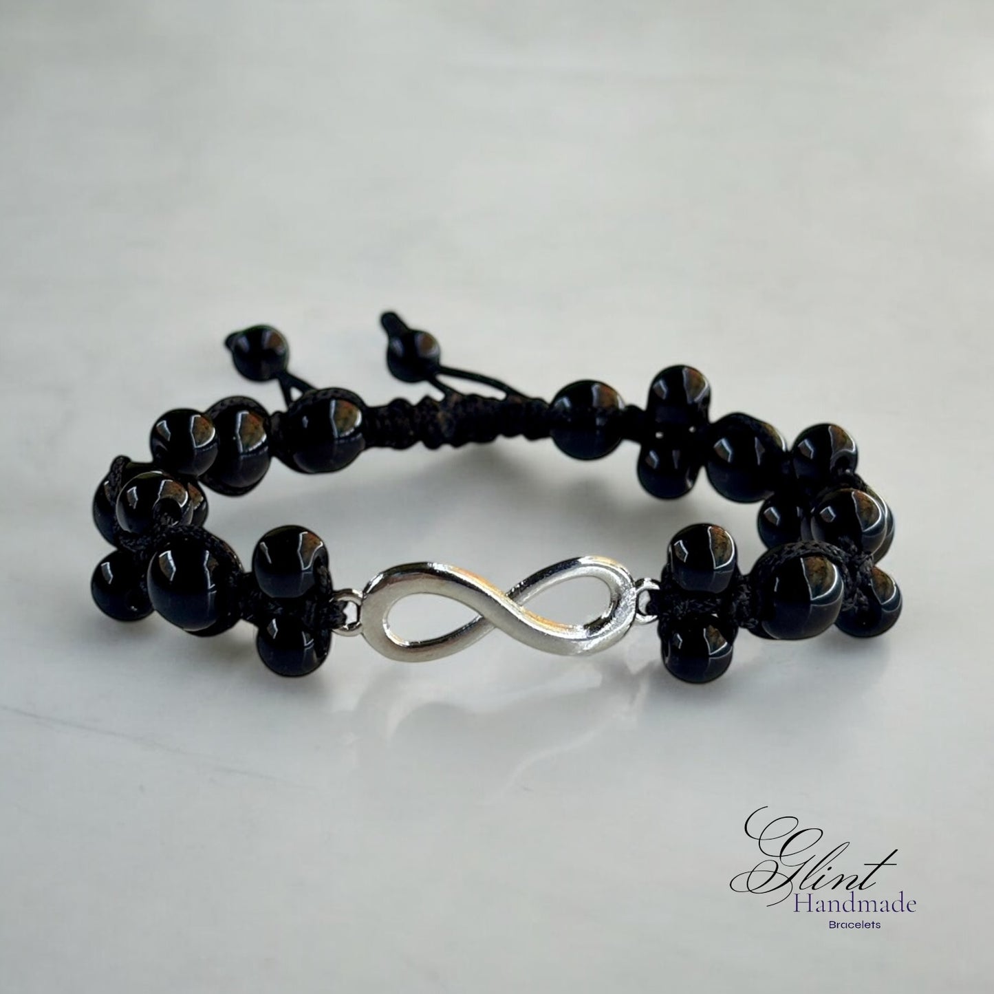 Black Bead Infinity Knot Macrame Bracelet