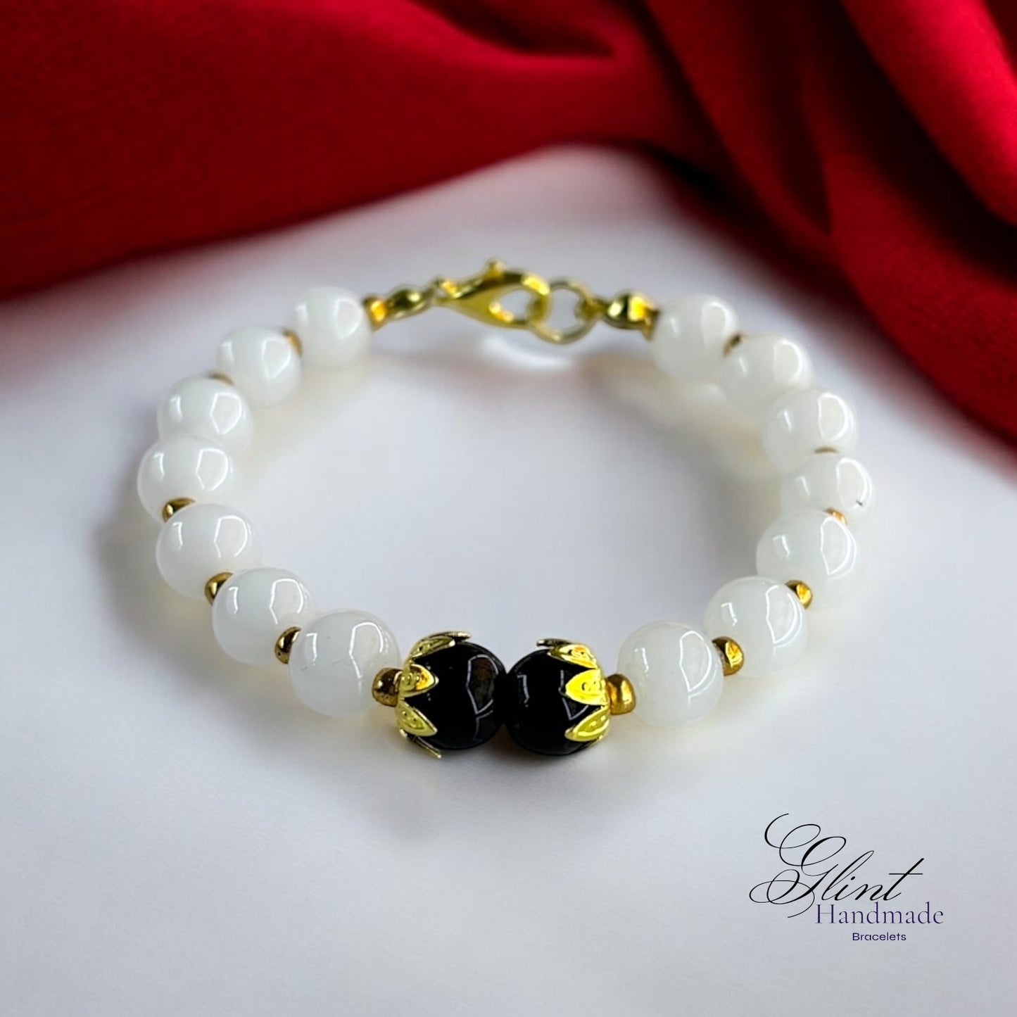 Royal Contrast White & Black Beaded Bracelet