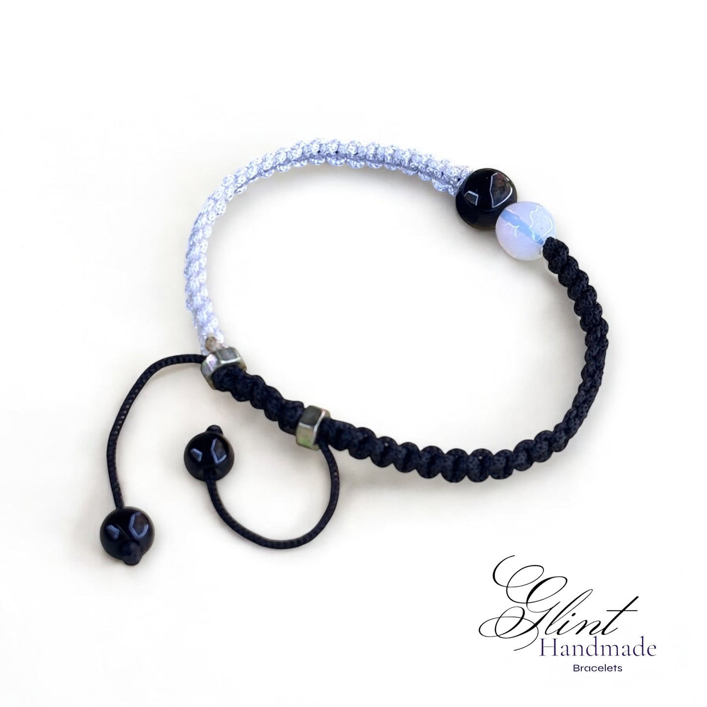 Yin-Yang Inspired Dual-Tone Macrame Bracelet with Black and White Beads