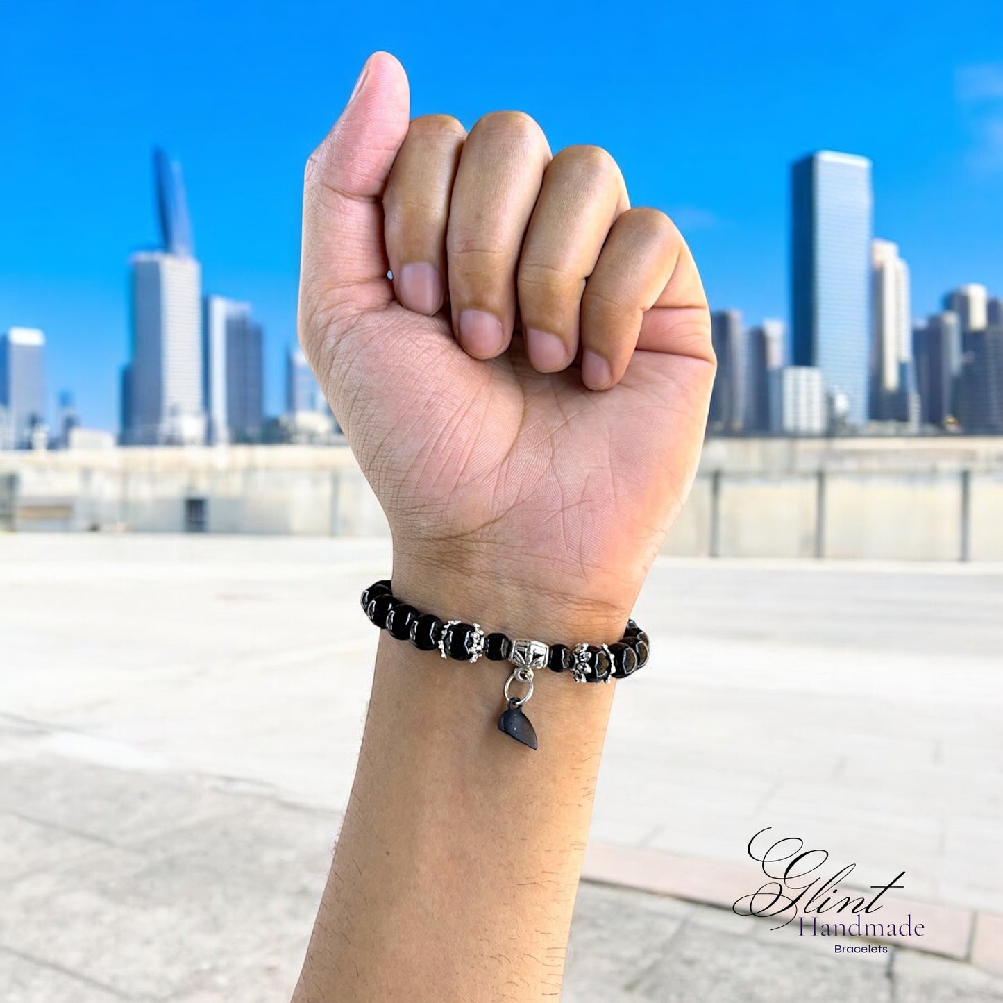 Black & Silver Magnetic Heart Couple Bracelets