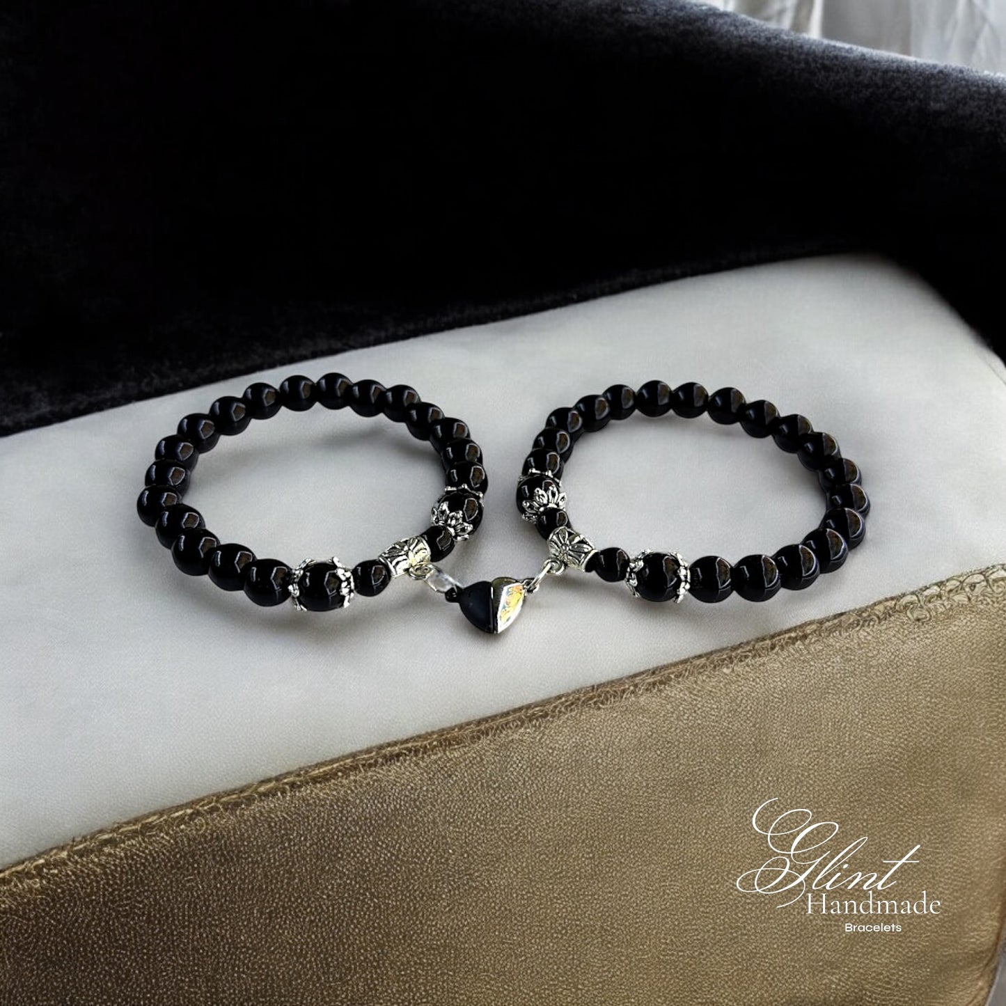 Black & Silver Magnetic Heart Couple Bracelets