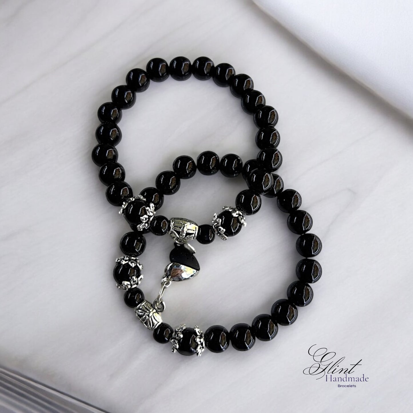 Black & Silver Magnetic Heart Couple Bracelets