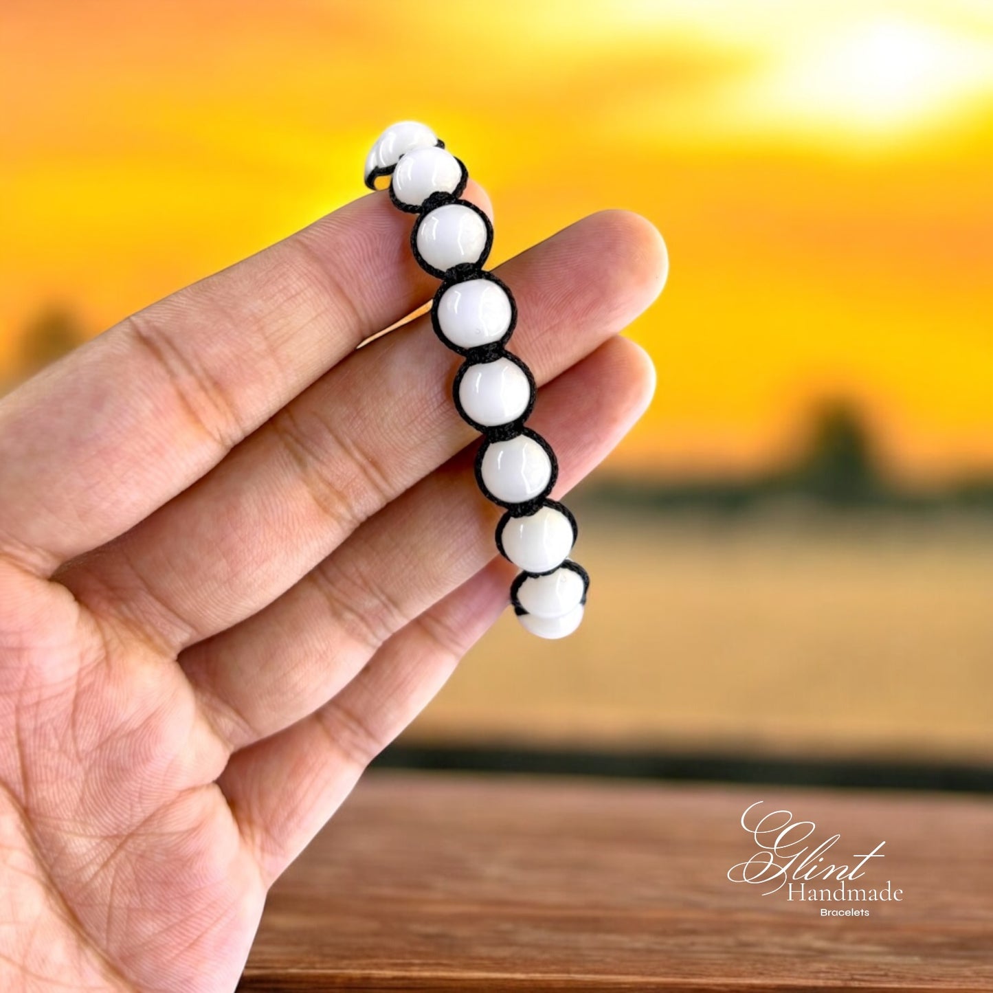 White Bead Macrame Bracelet