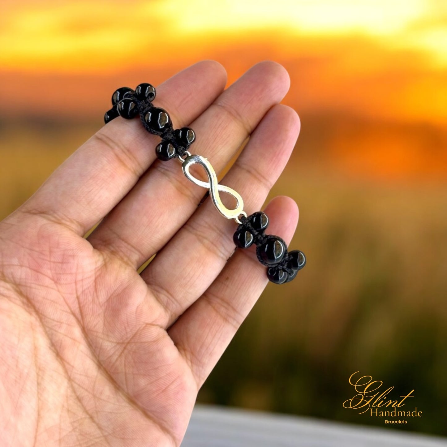 Black Bead Infinity Knot Macrame Bracelet