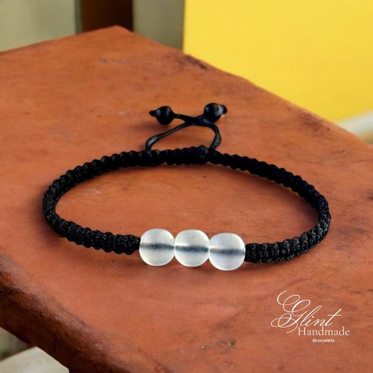 Frosted Glass Trio Macrame Bracelet