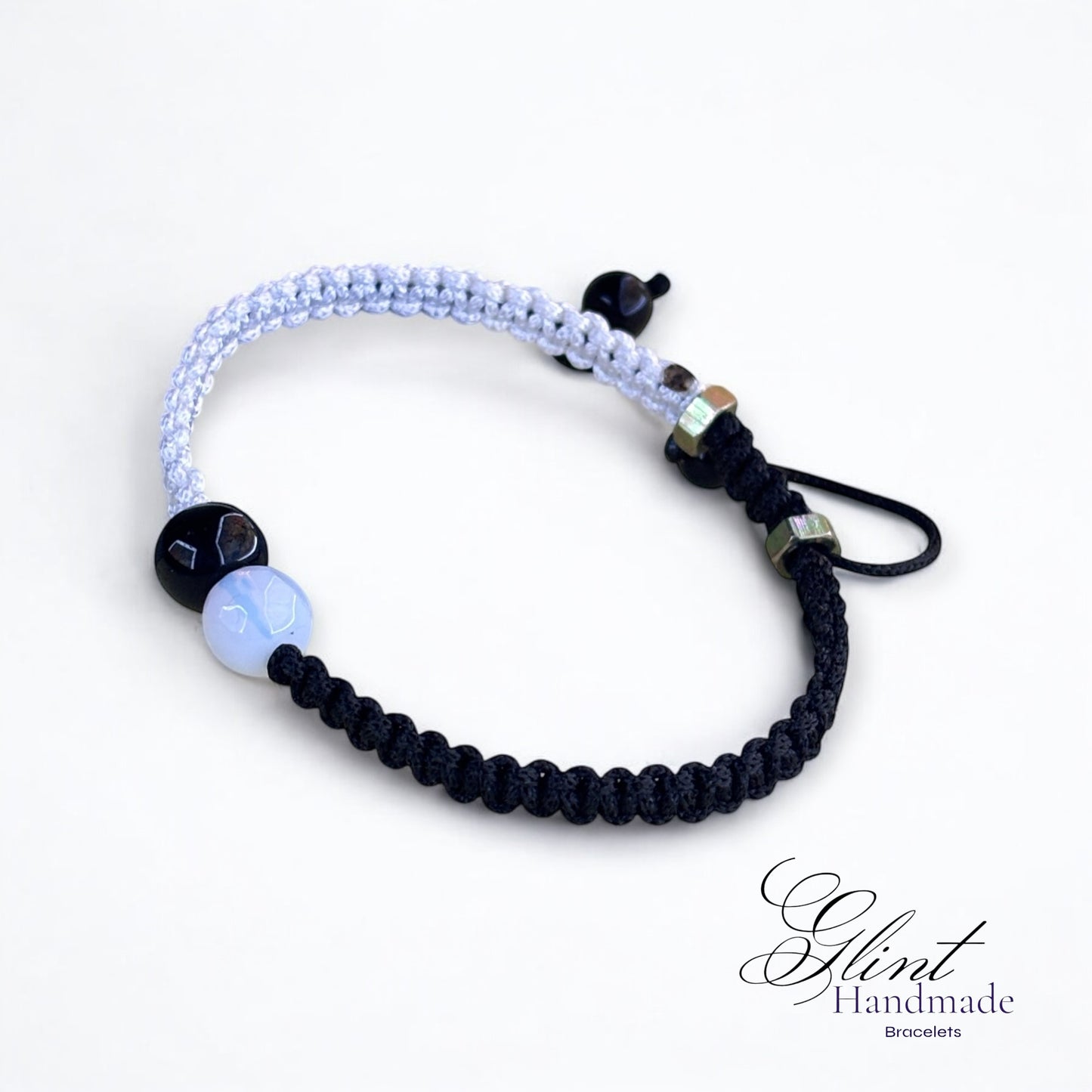 Yin-Yang Inspired Dual-Tone Macrame Bracelet with Black and White Beads