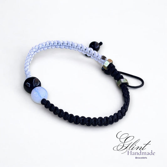 Yin-Yang Inspired Dual-Tone Macrame Bracelet with Black and White Beads