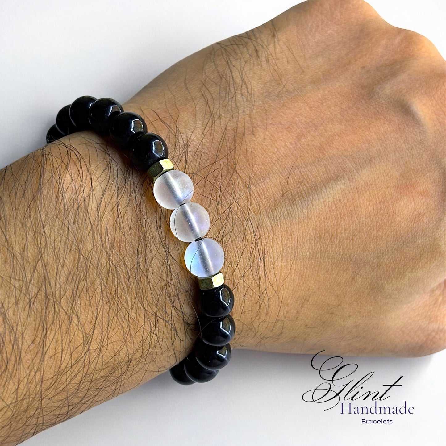 Classic Black and Frosted Glass Beaded Bracelet