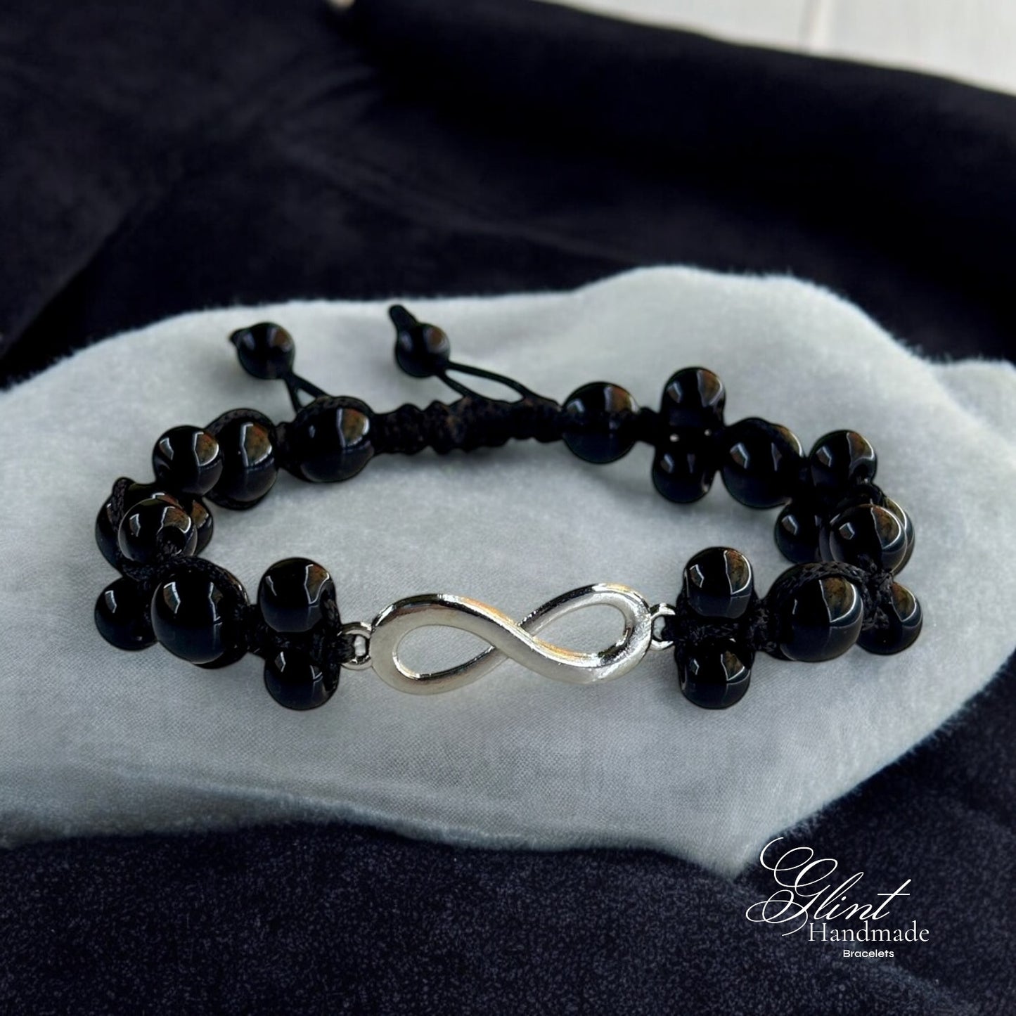 Black Bead Infinity Knot Macrame Bracelet