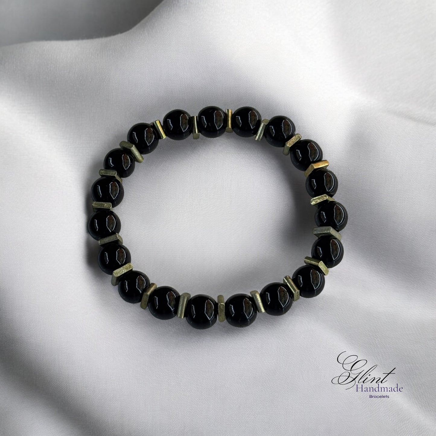 Black Beaded Bracelet with Metal Spacers