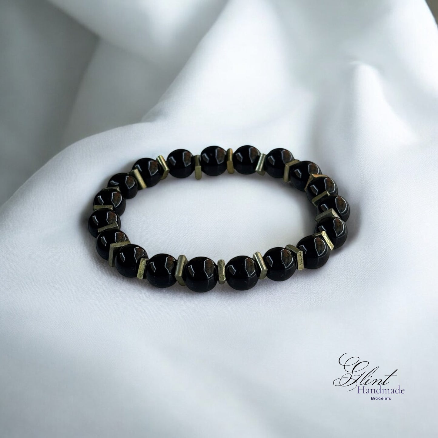 Black Beaded Bracelet with Metal Spacers