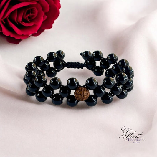 Black Beaded Bracelet with Rudraksha